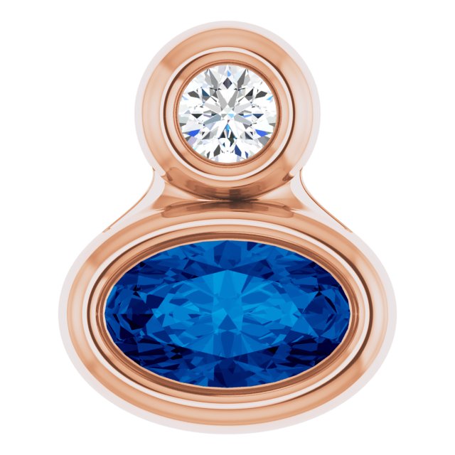 14K Rose 5x3 mm Oval Lab-Grown Blue Sapphire & .03 CT Natural Diamond Pendant
